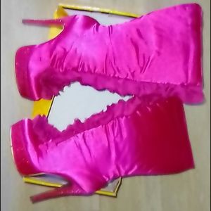 Satin ruffle rhinestone high heel boots 8.5